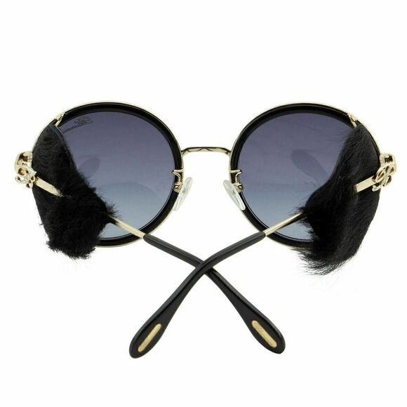 New Blumarine Women Round Sunglasses SBM-109S-300G Black Gold Mirrored, Limited  - Picture 12 of 14